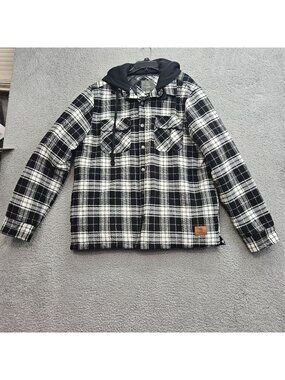 Cloudveil Black & White Plaid Hooded Quilted Shirt Jacket XL Mens Cotton Blend